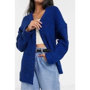 FREE PEOPLE High Hopes Open Cardigan Forever Blue, Large, NEW